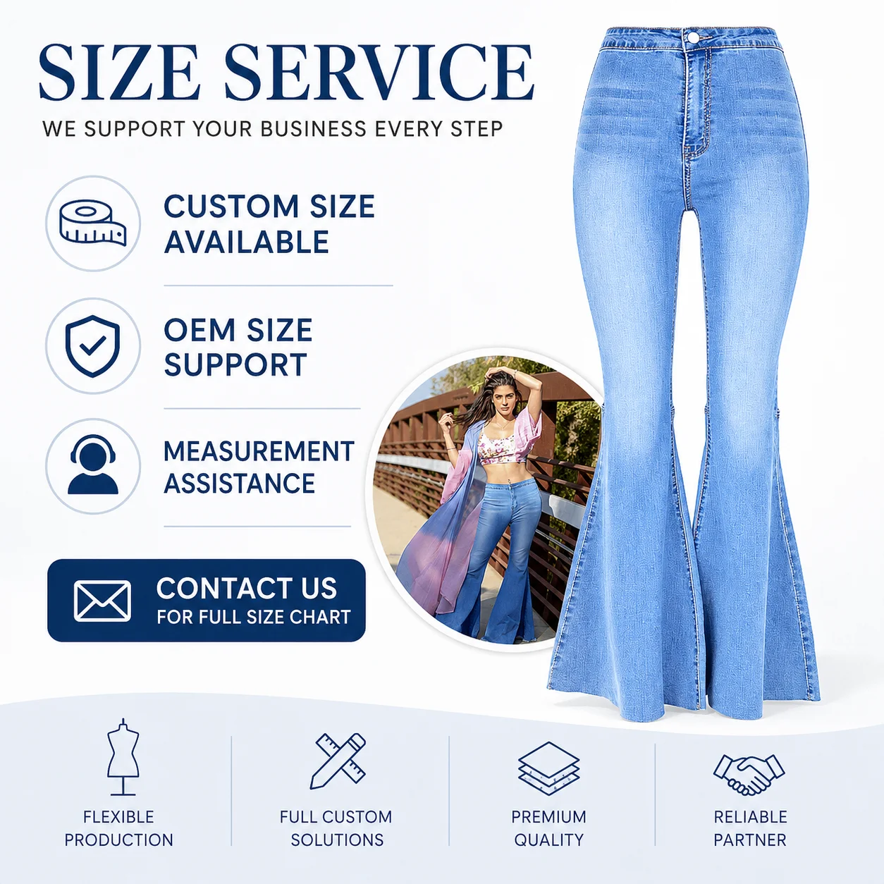 European and American Women's Retro High Waist Stretch Washed Slimming Wide Leg Flared Denim Jeans Spring Quick Dry