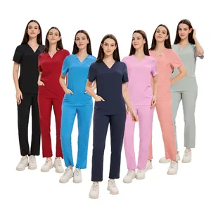 Medical Scrubs Durable Hospital Sets Short Sleeves Scrub Pants Dentist Nursing Beautician SPA Workwear OEM