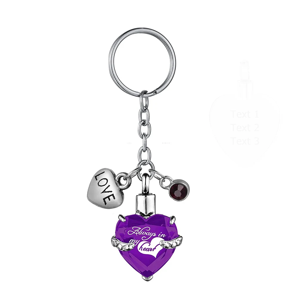 Heart with Birthstone and Love Pendant Memorial KeyChain Cremation Urn for Ashes Jewelry to Men Women - Always in my heart