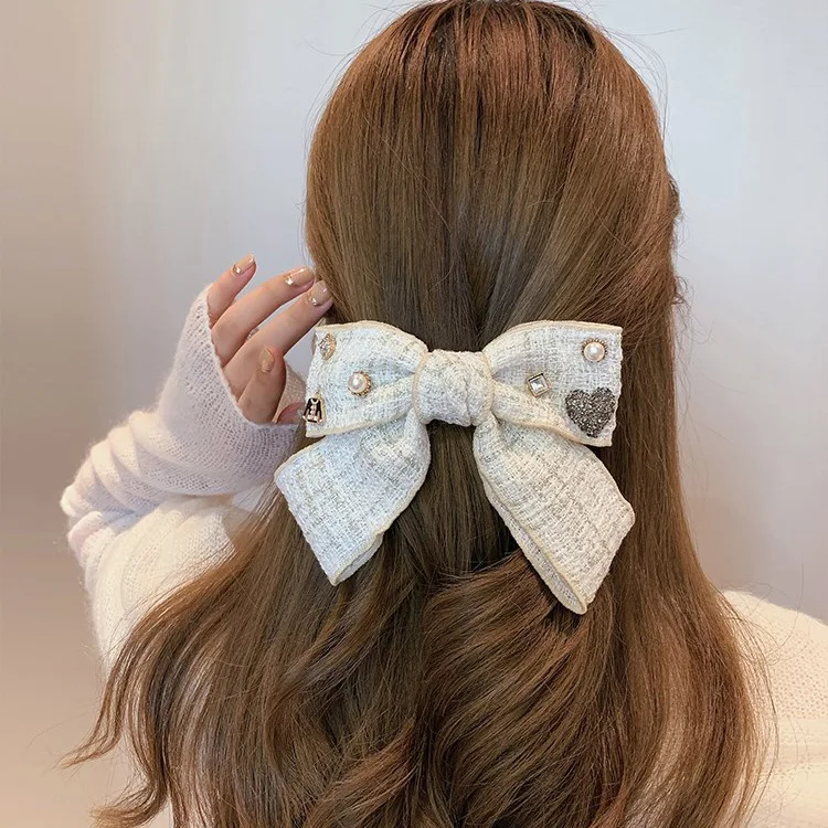 Korean Retro Girls Grid Hair Clips Back Head Bow Pearl Spring Clips - Buy  Korean Hair Clips,Hair Clips For Girls,Hair Clip Product on 