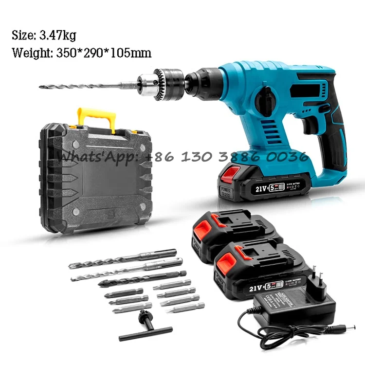 Cordless Hammer Drill 800W Power for Concrete Wood Drilling