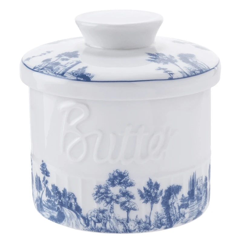 Porcelain Butter Keeper Crock French Ceramic Butter Dish with Lid Cover Design White 