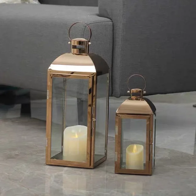Manmiao Metal Set of 3 Stainless Steel Candle Holder Lantern Decorative Lantern for Home Decor