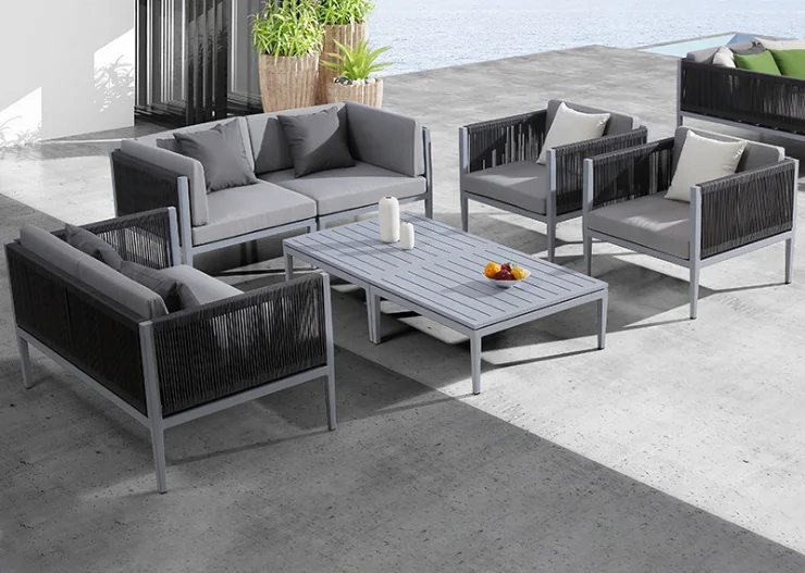Simple Leisure Popular 2022 New Design Affordable Garden Backyard Sofa Aluminum Frame Rope Woven Outdoor Sofa Set