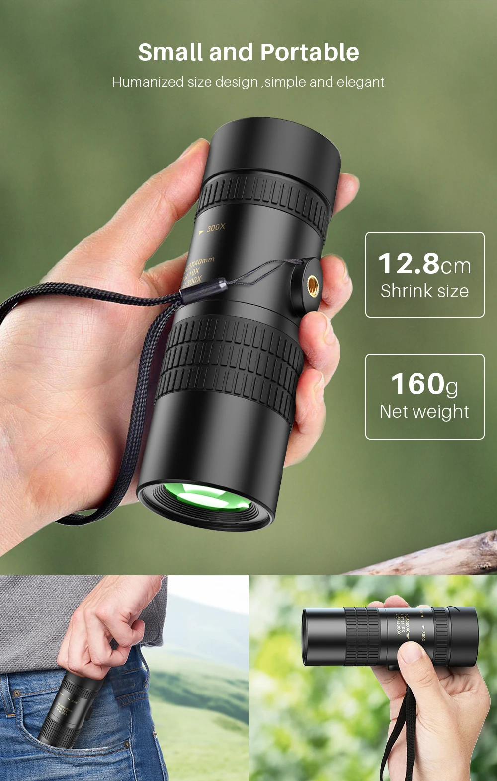 APEXEL Optical Portable High Definition Monocular 4K 10-300X40 Zoom Monocular Telescope with Tripod for Hiking Concerts
