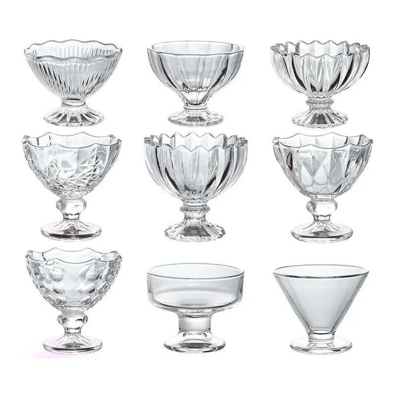 Wholesale Multiple Style Lead-free Glass Dessert Cups Dessert Glass Bowl Ice Cream Glass Cup