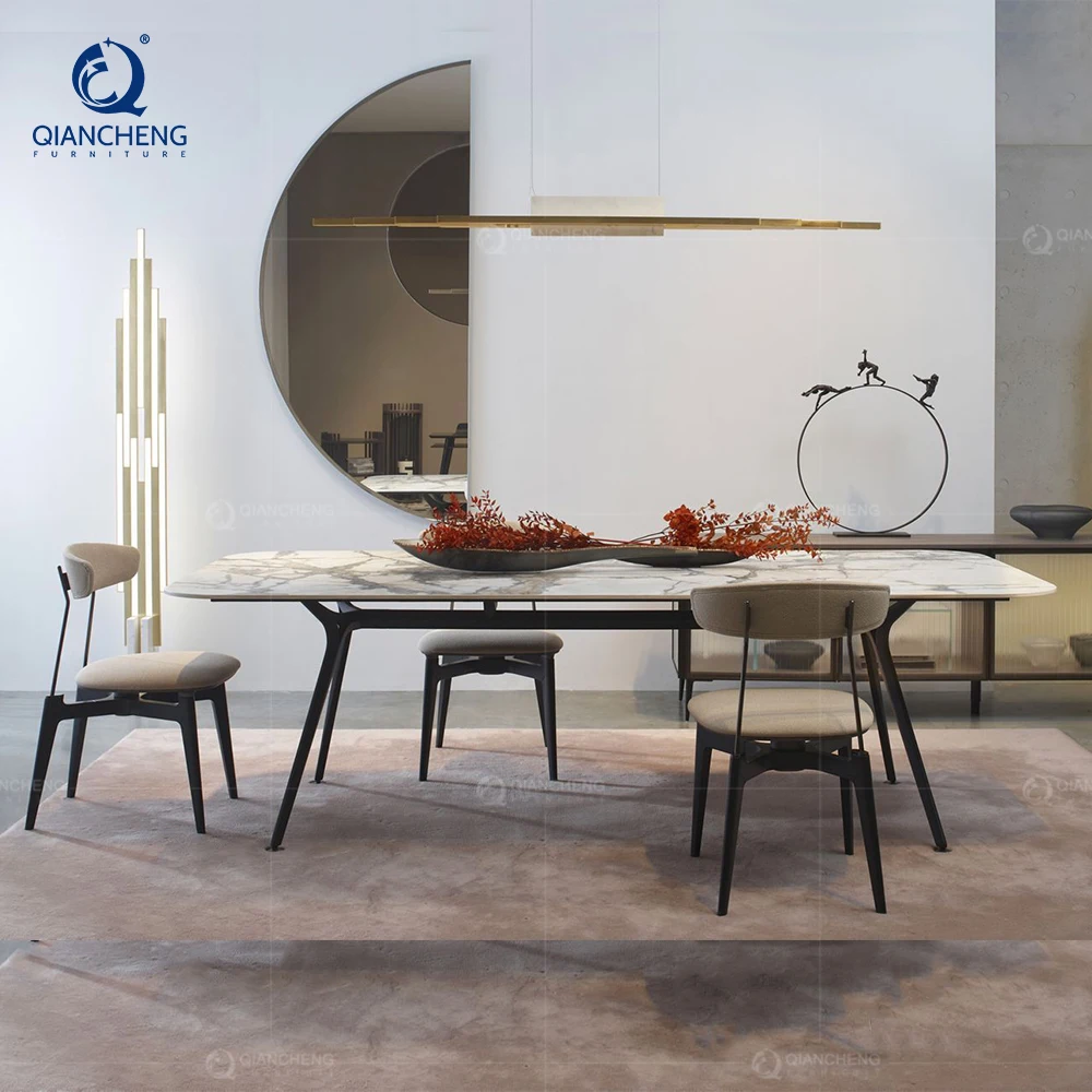 Factory Direct Sintered Stone Glass Composite Top Dining Table with Metal Leg for Kitchen Restaurant and Living Room Furniture