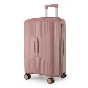 Wholesale Custom Large Capacity PP Luggage Set 4-Wheel Hard Suitcase Front Open TSA Lock Simple Style for Long Distance Travel