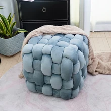 Woven Upholstered Velvet Ottoman Modern Foot Rest Stools Padded Footstool Pouf Square Cube Ottoman Foot Stool