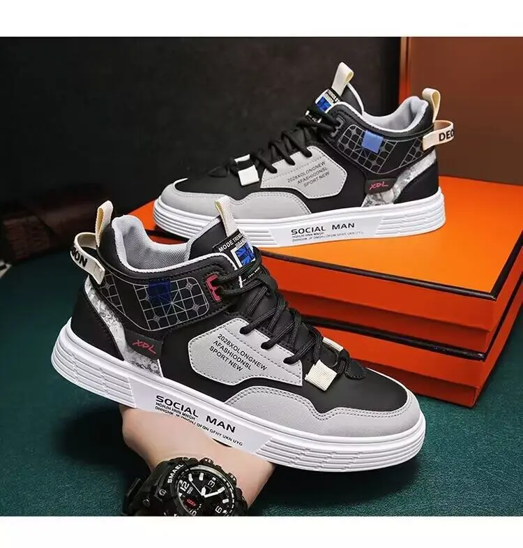 Mens New High Top Casual Shoes Spring Trendy Versatile Shoes Mens Soft Bottom Sports Board Shoes