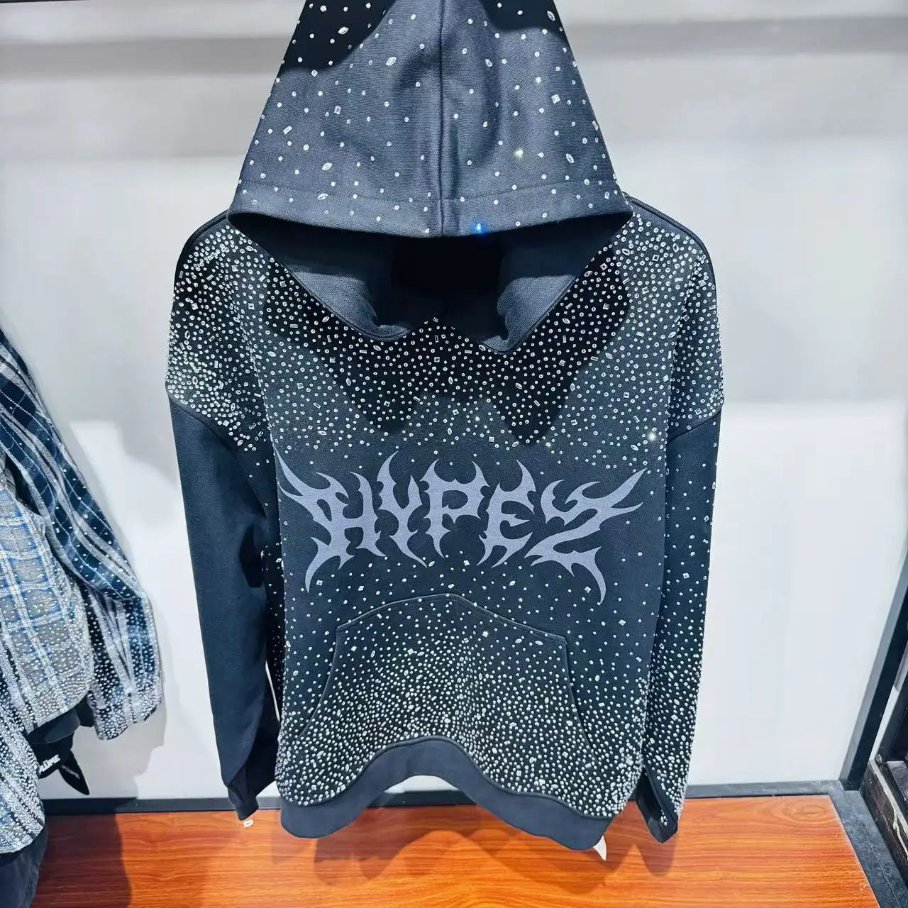 Men's Hoodies Rhinestone Pullover 100% Cotton Oversize Printing Custom Hoodies Manufacturers Heavyweight Hoodie for Men gallery 3