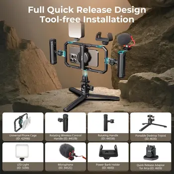 For SmallRig Pro Phone Rig Kit All-in-One Universal Quick Release LED Light QR Tripod Dual Handles Power Bank detail image