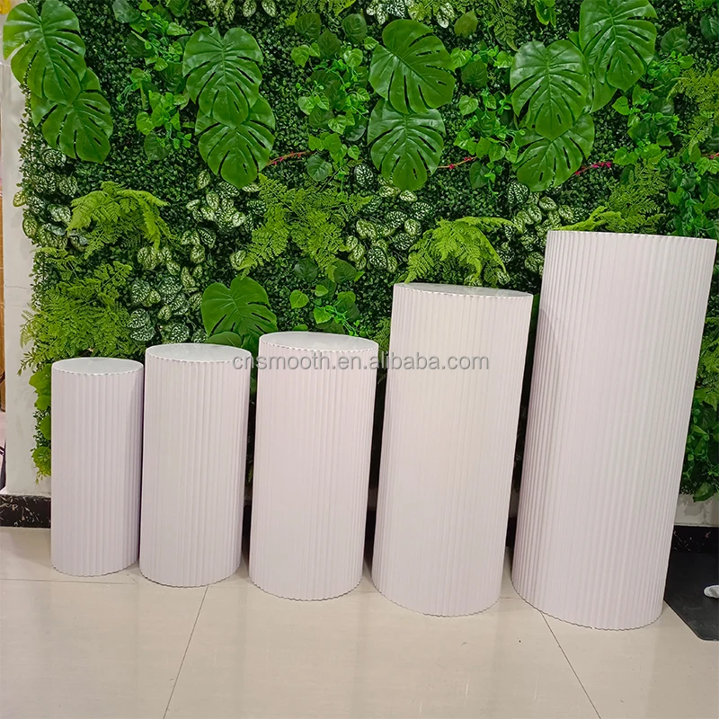 5pcs Stackable Round Pleated Wave Cylinder Plinth Wedding Birthday Decoration Metal Column Cake Display Plinth Stand