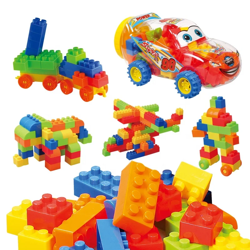 Big Building Blocks Friction Car Mega Blocks Kids Classic Educational Assemble Bricks Toys