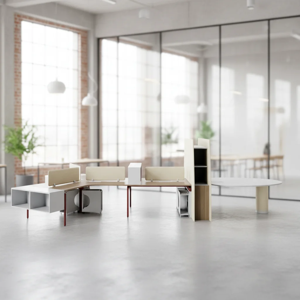 Large Scale Modern Foldable Automatic Convertible Wood Frame Open Office Desk High Cabinet Multi-functional Design Team 2