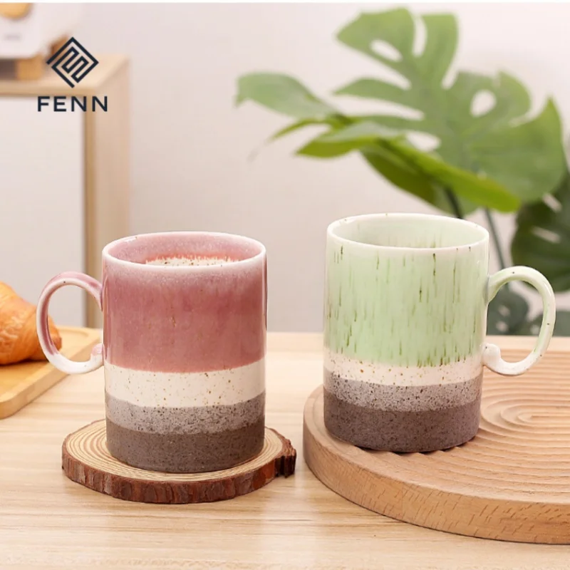 FENN wholesale novelty vintage belly ceramic coffee mugs 400ml custom logo gradient reactive glazed pottery clay business gifts