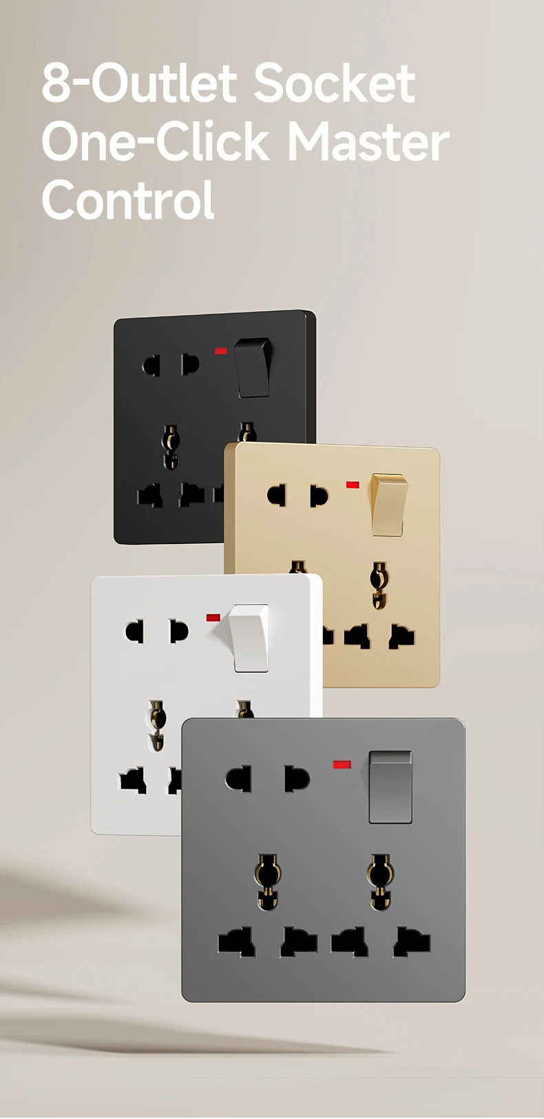 Universal 6-Pin Wall Socket Panel UK Electrical Outlet DC 5V 3A Type-c ...