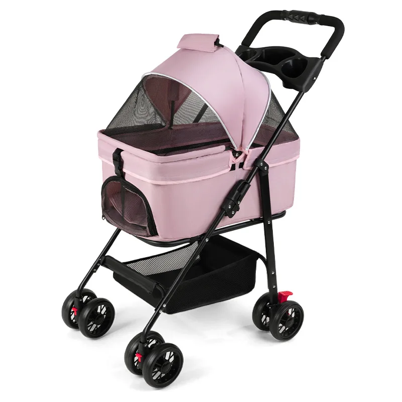 Double Pet Stroller with Detachable Carrier 4-Wheel Dog & Cat Trolley  Zipper Closure Portable and Breathable Storage Basket| Alibaba.com