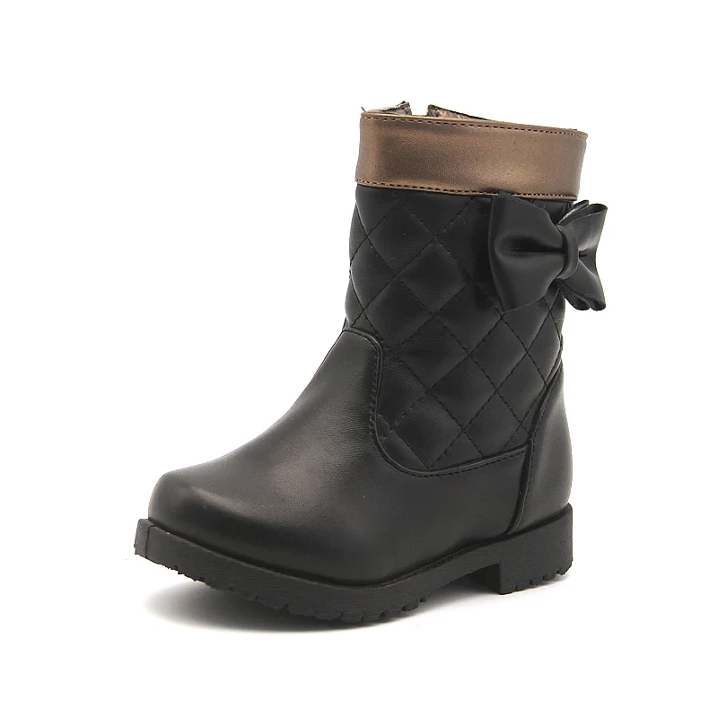 Черные Детские ботильоны из искусственной кожи с бантом-бабочкой на подошве ПВХ ботинки для