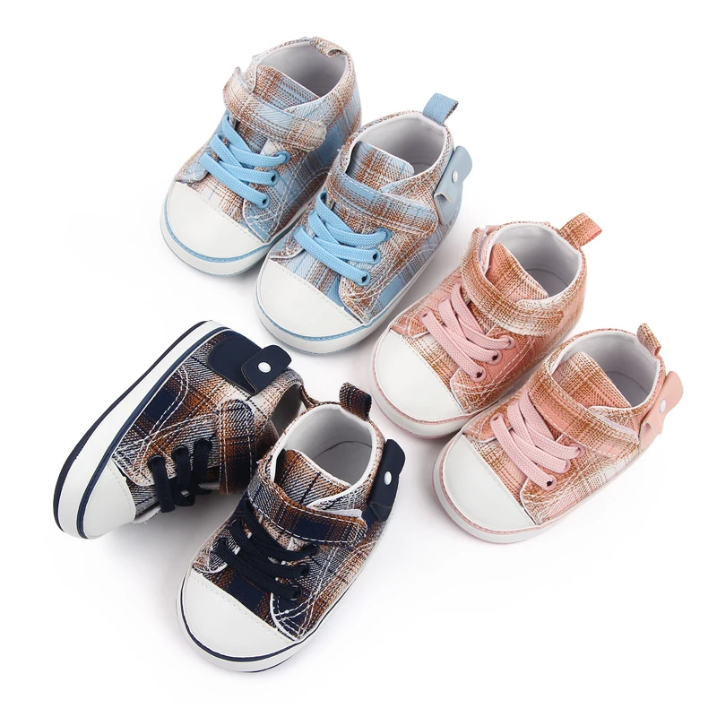 Four Seasons Classic Canvas Baby Boys and Girls Shoes Plaid Pocket Soft Soled Baby Walking Shoes