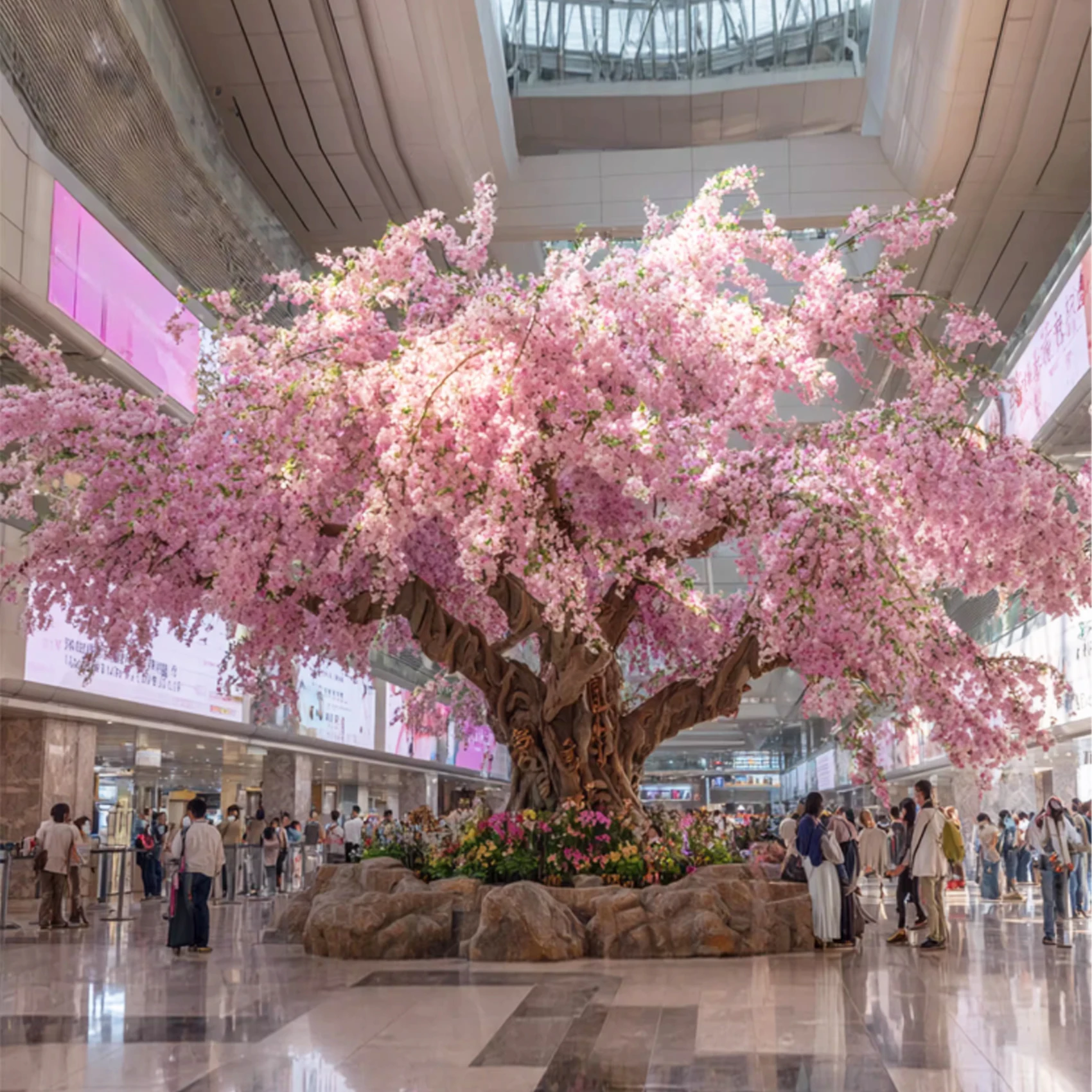 New 4m, 5m, 6m High Artificial Cherry Blossom Tree with Pink Flowers for Supermarkets & Home Decor, Customizable