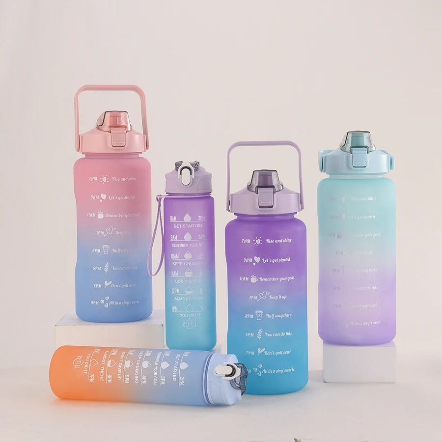 Gradient Color Large Capacity Sport Water Bottle Gym Plastic Water Bottle With Straw