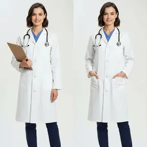 Wholesale Custom Long Sleeve Woman Medical Lab Coat Nurse Doctor Hospital Uniforms Chemistry Pharmacy White Lab Coat
