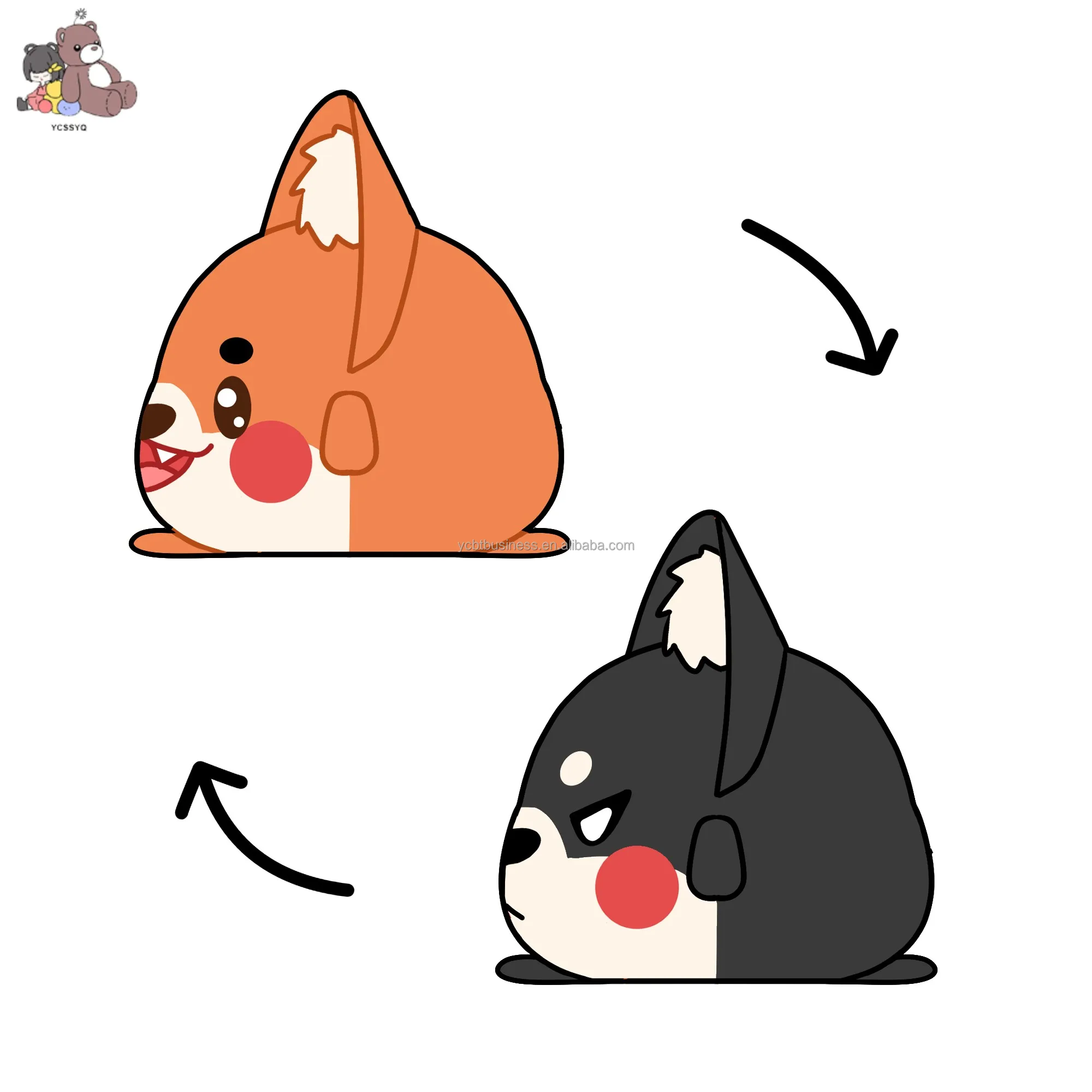 Cute Soft Squishy Corgi Flip Reversible Plush  Pillows Wholesale High Quality Unisex Angry Children's Toy