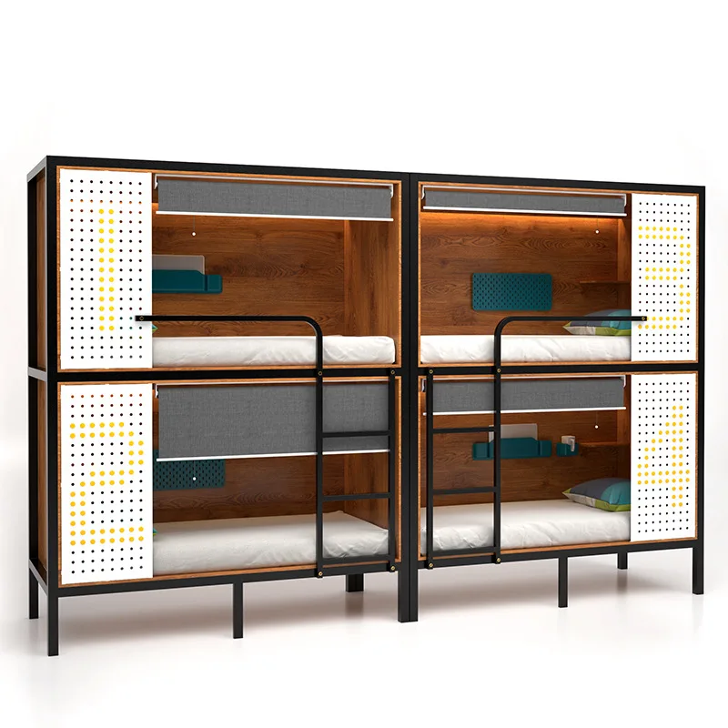 Modern Double-Decker Capsule Bunk Bed Full Enclosed Iron Frame Schools Dormitories Bed