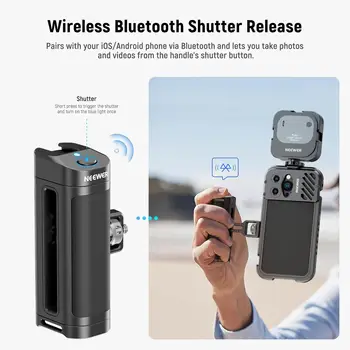 NEEWER Side Handle Grip with Wireless Remote Control Button Shutter Trigger for Smartphone Cage Video Rig, 2 Mount Adapters detail image