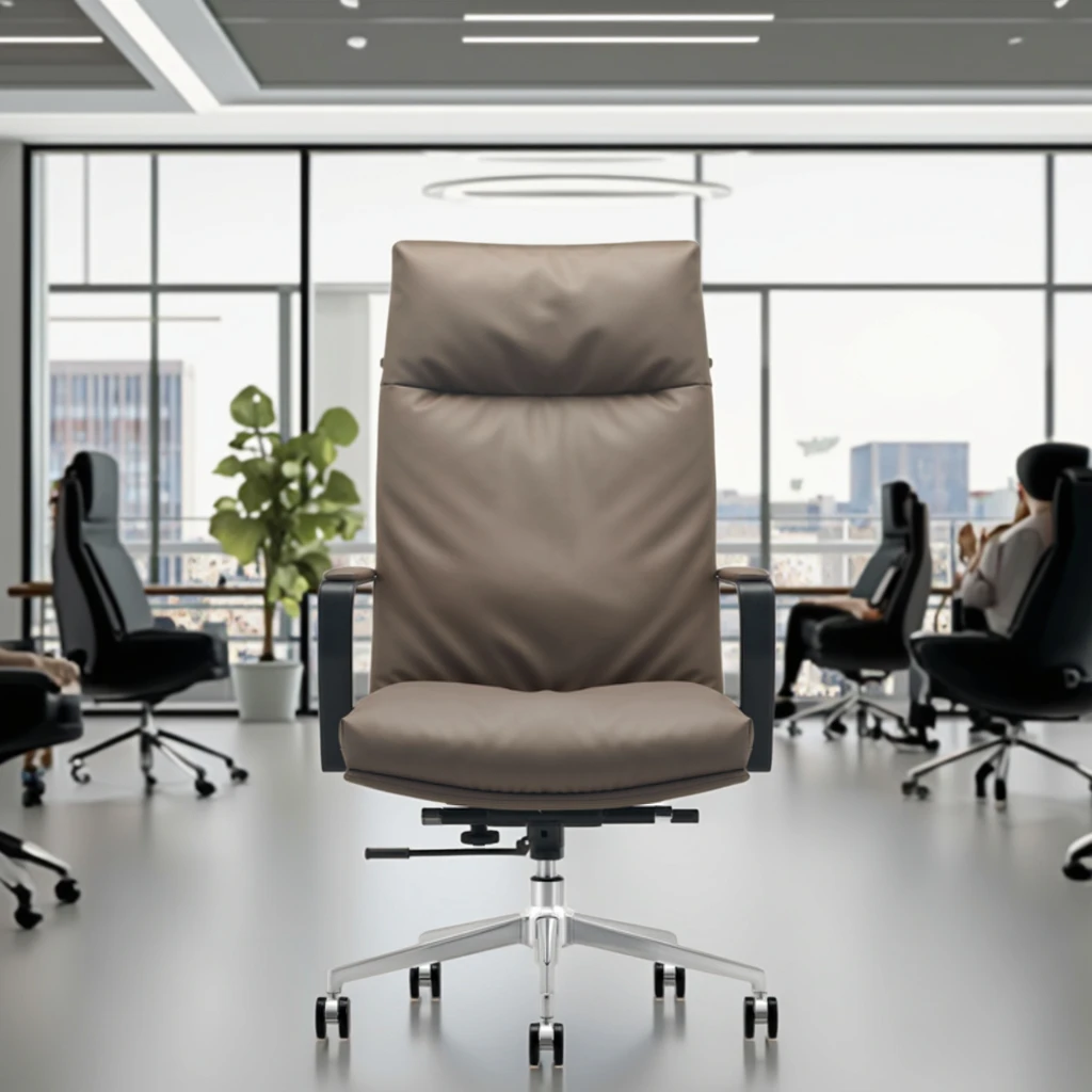 Heavy Duty Leather Executive Office Chair with Ergonomic Design Adjustable Height Aluminium Base 4