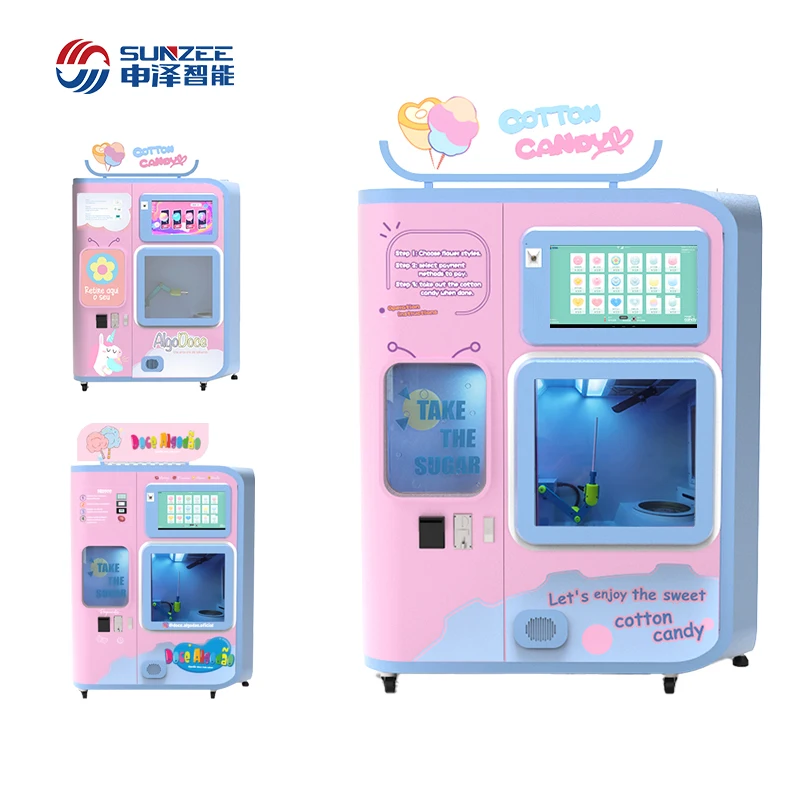 2024 Sunzee Business stalls unmanned self-service selling fancy cotton candy machine automatic cotton candy machine