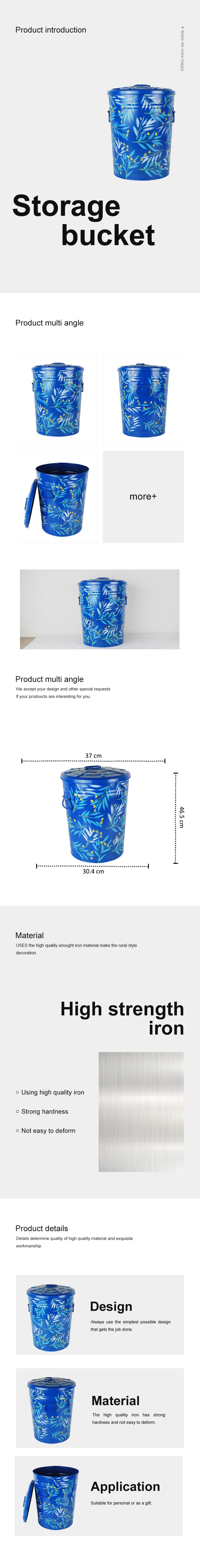 Hand Painted Metal Trash Can with Lid Recycling Canister Storage Organization Decorative Garbage Can Waste Bin