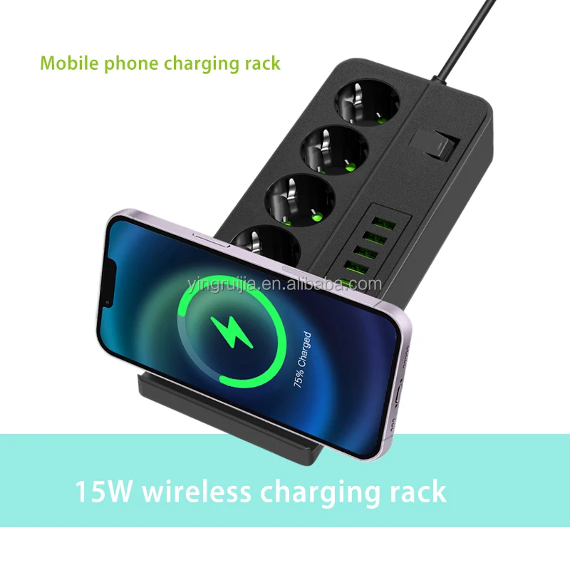Hot Selling 4ac European Socket With Wireless Charging Rack,4usb+2type ...