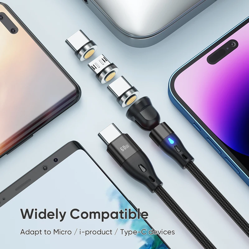 Magnetic Charging USB Date Cables 6in1 3in1 with Adapter Type c Micro Connectors Fast Charging Bending Usb Cables PD60W Fast
