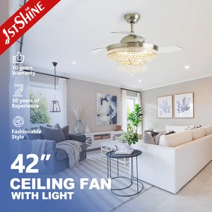 1stshine Invisible LED Ceiling Fan 42 Inches Crystal Lampshade Shinning Fancy Retractable Ceiling Fan