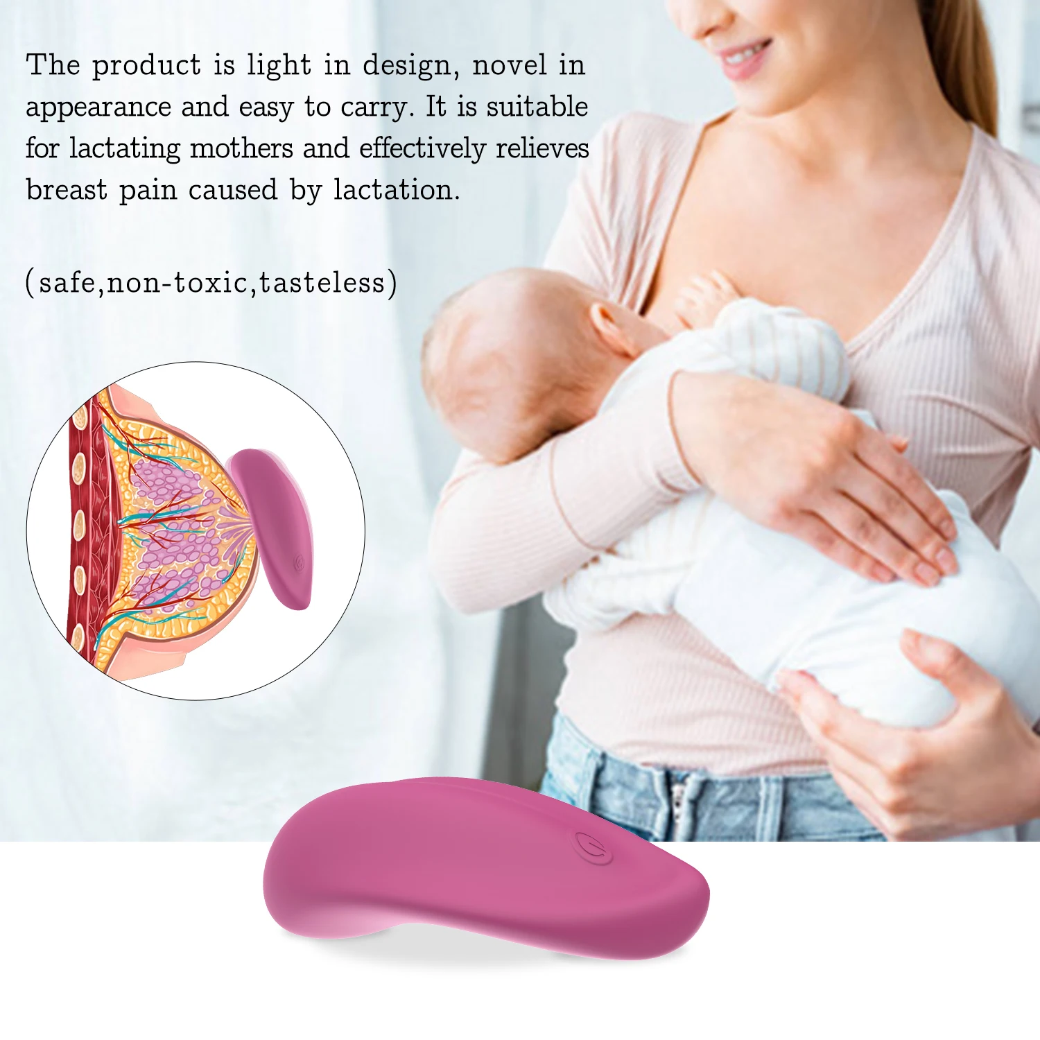 Soft Silicone C Shape Vibrator - Breast Lactation Massager, Waterproof  Nipple Massager for Women, 10 Vibration Functions - Rose