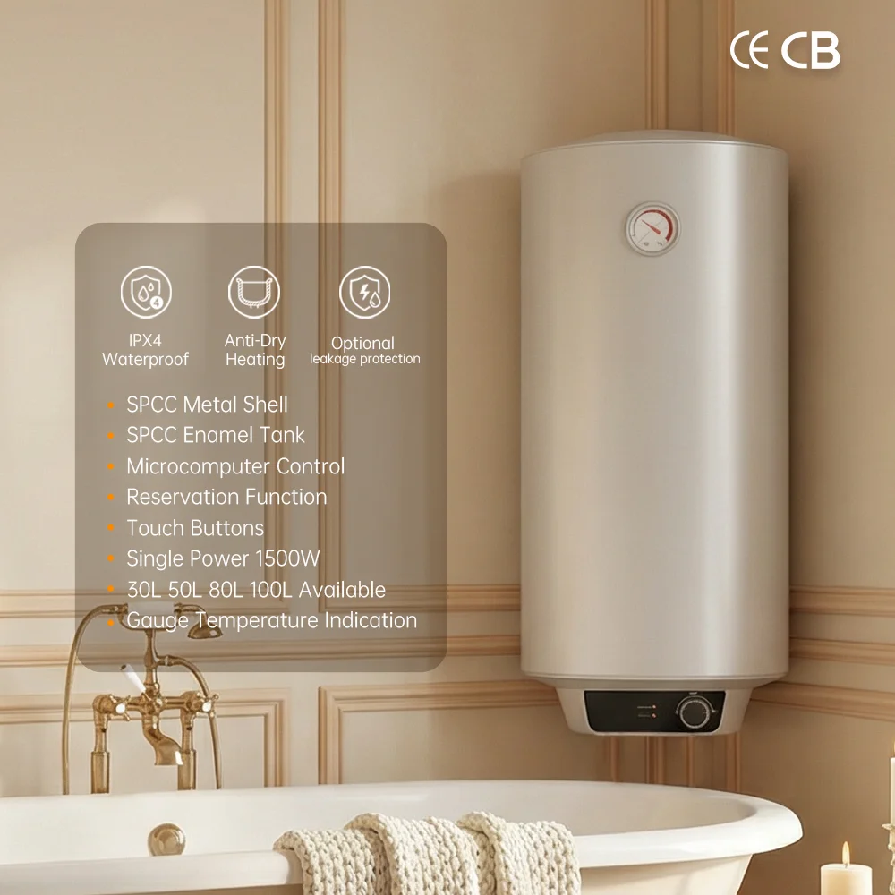30L/50L/80L/100L Stainless Steel Knob Temperature Control Customizable Storage Electric Water Heater for Home Commercial Use