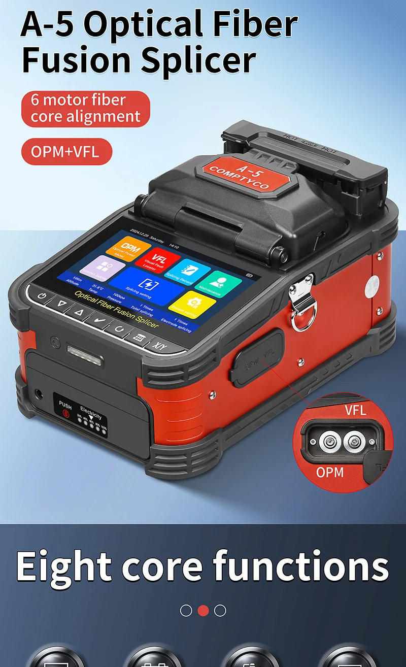 COMPTYCO A-5 Optical Fiber Welding Machine with OPM/VFL Touchscreen <a class='inkey' style='color:blue' href='https://www.comptyco88.com/fusion-splicer' target='_blank'>Fusion Splicer</a> Machine 7800mAh Fiber Optic Fusion Splicer factory