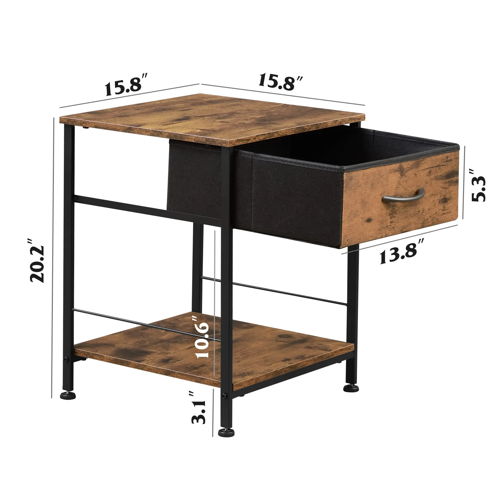 Nightstand,End Table With Fabric Storage Drawer And Open Wood Shelf