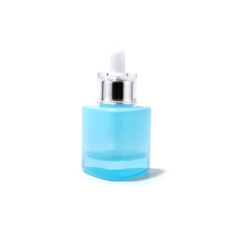 Luxury Triangle 30ml Thick Bottom Dropper Bottle Blue Serum Lotion Skincare Bottles Glass Cosmetic Bottle