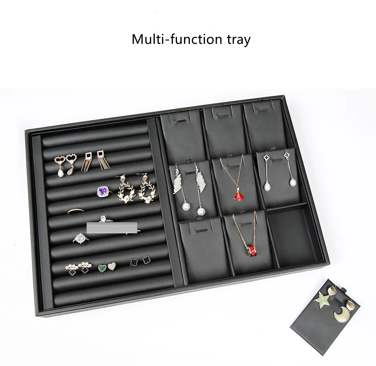 Luxury Black Leather Jewelry Display Tray For Counter Display Pu