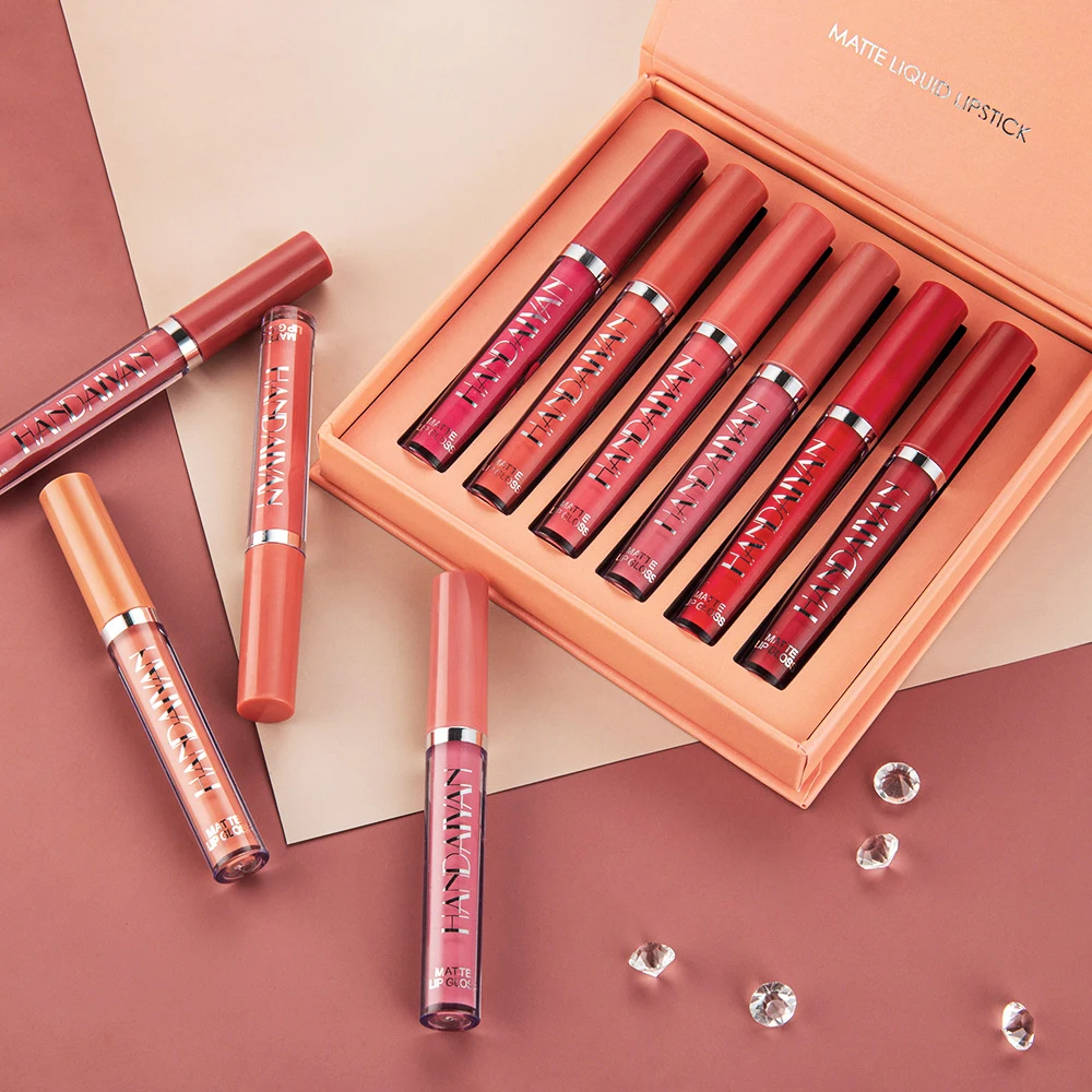 
 6 шт. блеск для губ Набор водонепроницаемые антипригарные чашки матовый блеск для губ Набор подарочная коробка  