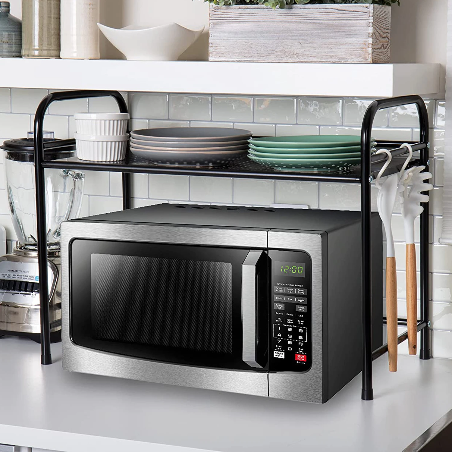 Wholesale Eco-Friendly Foldable Space-Saving Powder Coated Modern Kitchen Counter Cabinet Sturdy Iron Storage Rack Microwave