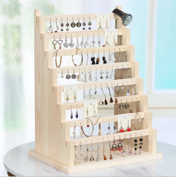 Wood Rotating Jewelry Display Tower with 42 Removable Hooks,Spinning Earring  Car | eBay
