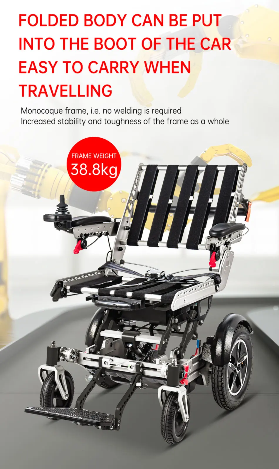 High-End Off-Road Electric Powered Wheelchair Anodized Aluminum Motorized Stroller For The Disabled People