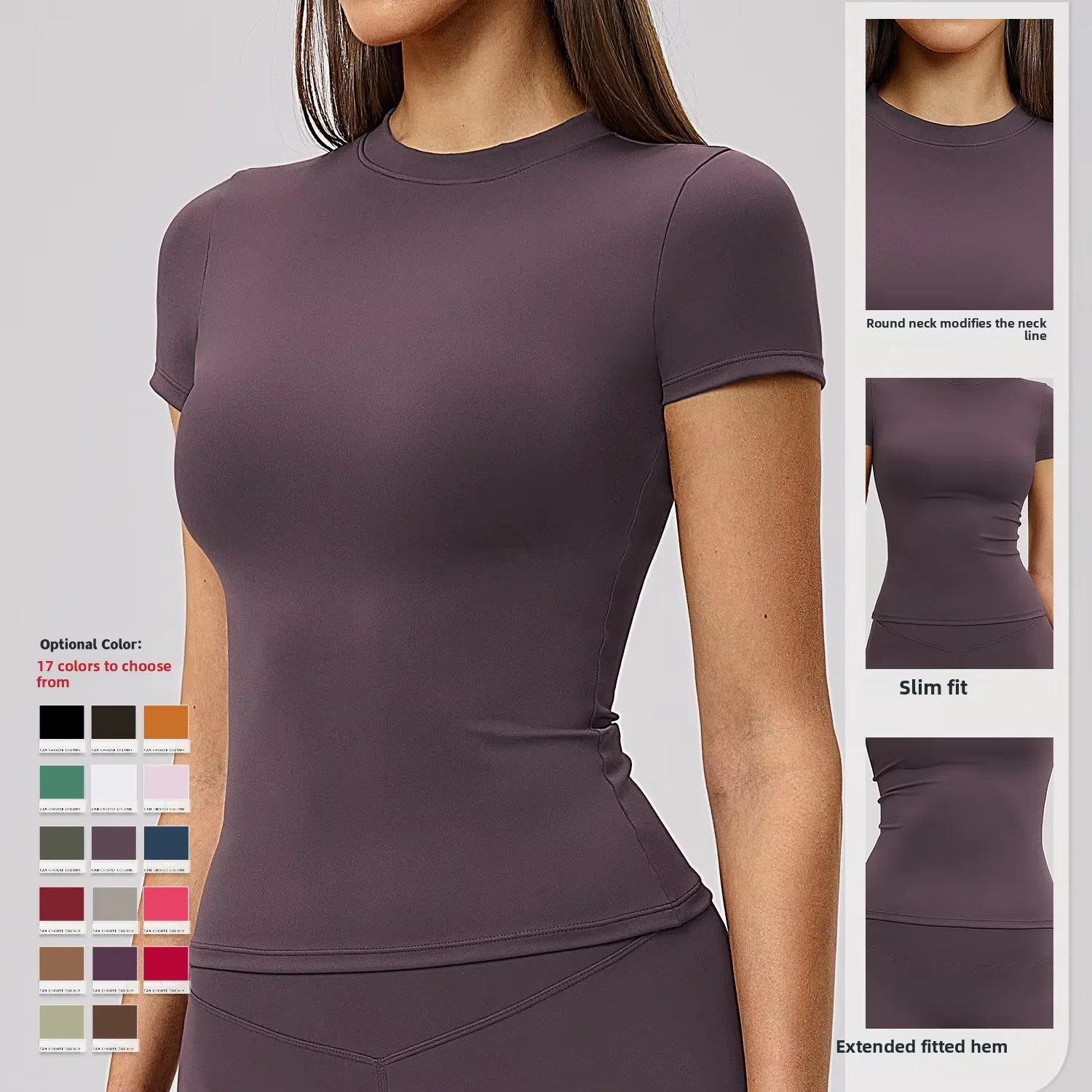 Spring T-shirt Quick-dry Yoga Wear Spandex/Nylon Tight-fitting Solid Short-sleeve Fitnes