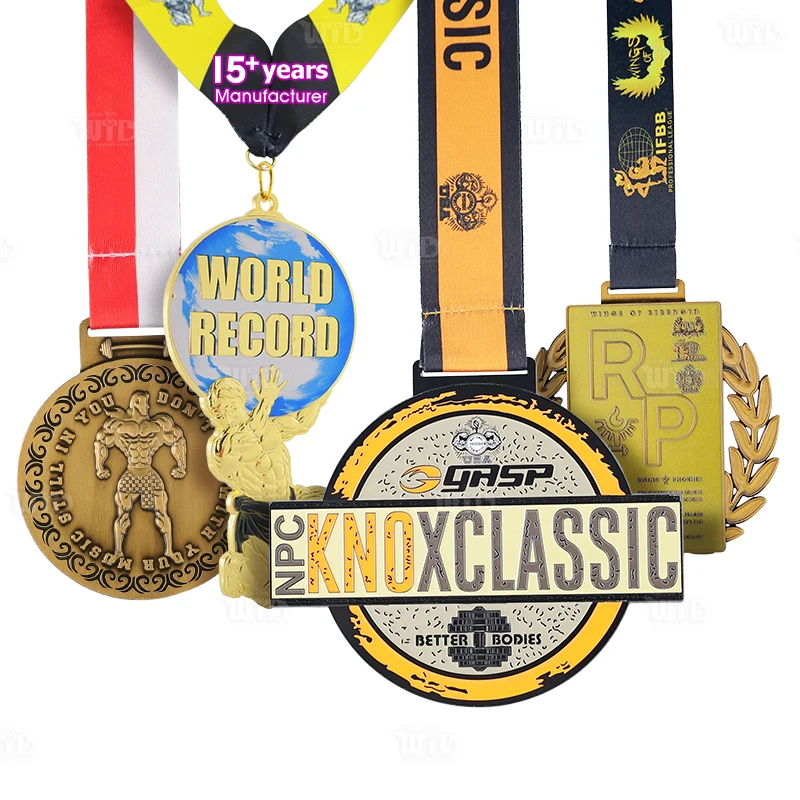 Crie Sua Própria Medalha Personalizada de Musculação com Fitas, Medalha Esportiva em Esmalte 3D, Medalha Metálica de Alta Qualidade para Fitness
