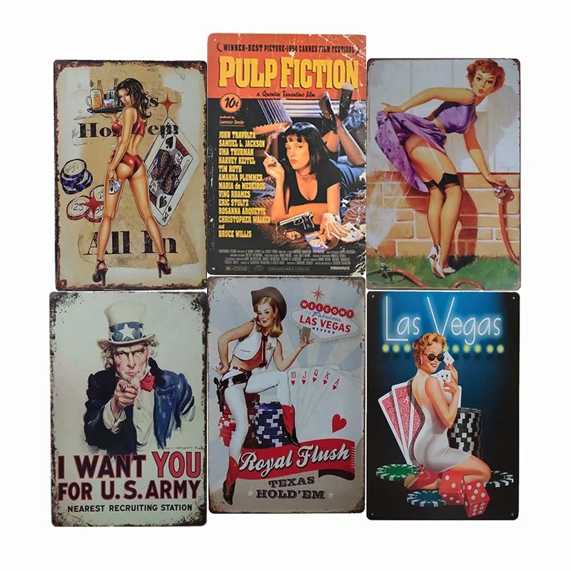 HOSNYE Pin Up Girls Tin Sign Welcome to Las Vegas Nevada Playing Cards  Vintage Metal Tin Signs for M…See more HOSNYE Pin Up Girls Tin Sign Welcome  to