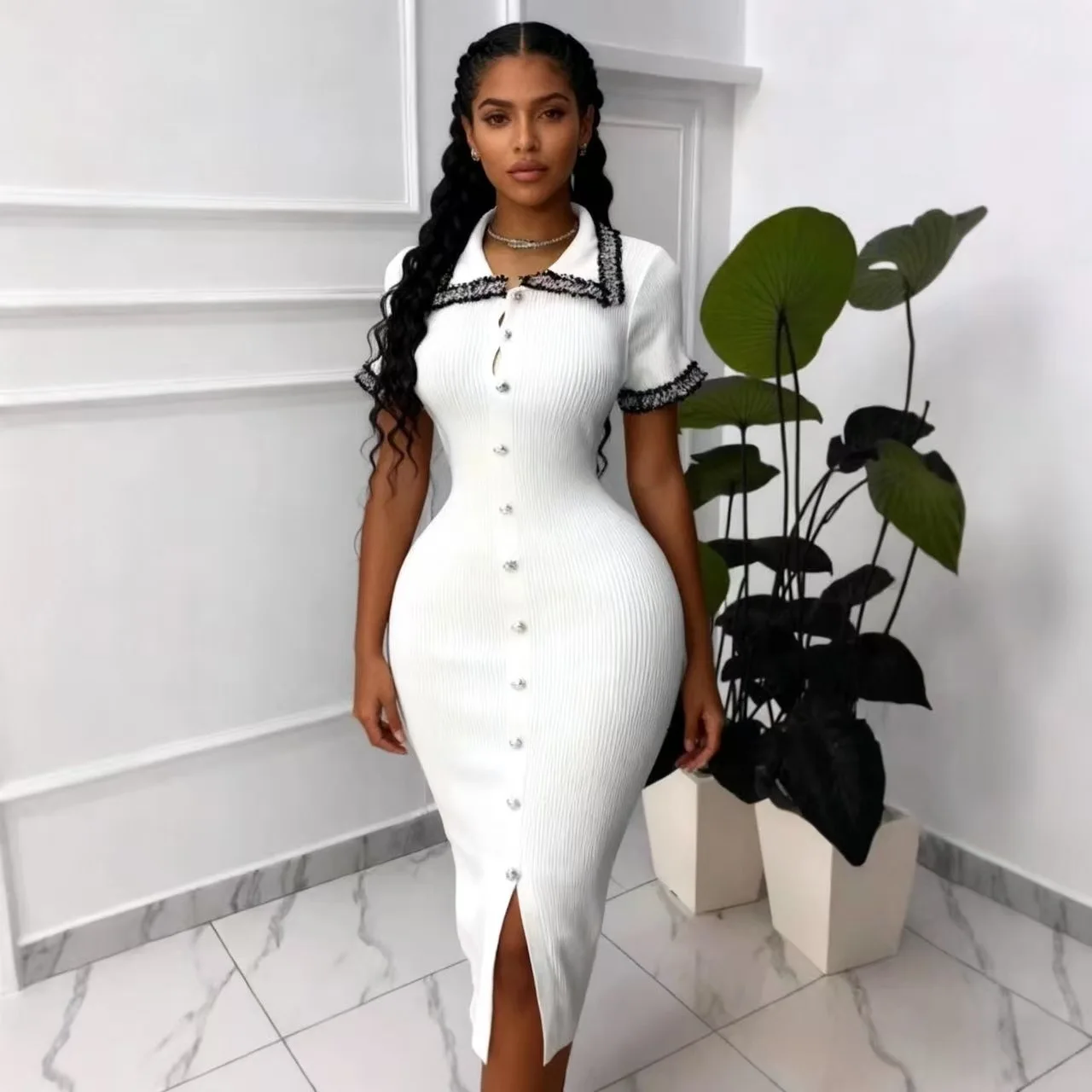 button down bodycon midi dress Ribbed Knit Button Midi Dress | Women’s Knit Dress main image 0